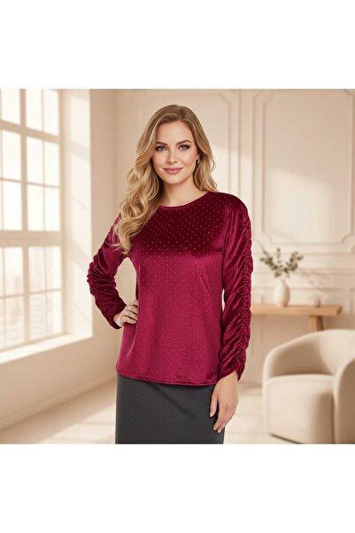 Volupta Women's velvet blouse with draped sleeves and shiny appliqués