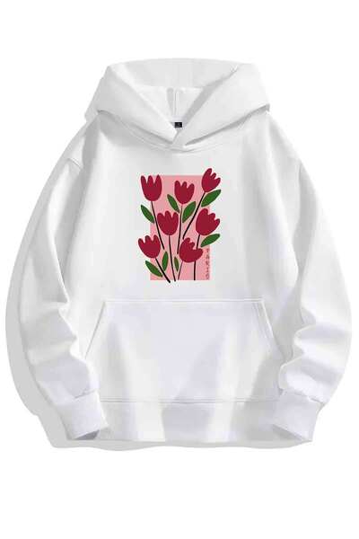 Agolady Women's Hooded Sweatshirt with Tulip Print Detail - Plus Size Sweatshirt