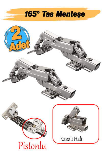 Badem10 (2 Adet) Frenli 165° Derece Dolap Kapak Menteşesi Köşe Dolaplar İçin Yavaş Kapanır Robot Tas Menteşe