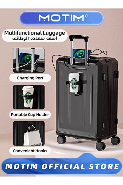 MOTIM حقيبة سفر محمولة مزودة بمنفذ شحن USB و Type-C وحامل أكواب وحامل هاتف