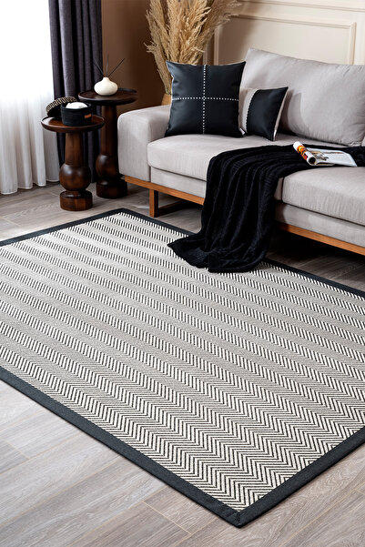 Koza Halı Koza Hayad Sisalo Bordure Krem Siyah Halı Siyah Bordür B3421E