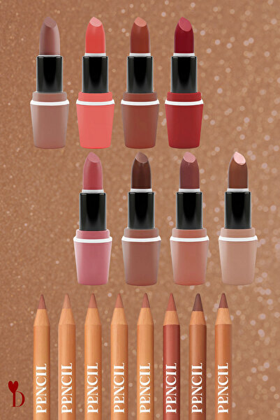 Dami Beauty Mega Nude Dudak Seti: 8'li Mat Ruj + 6'lı Suya Dayanıklı Doğal Ka...