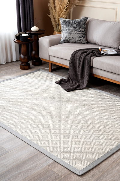 Koza Halı Sisalo Bordure Krem Gri Halı Gri Bordür B3419B