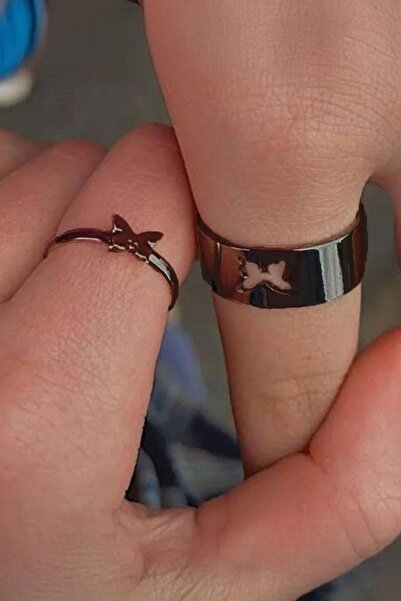 Köstebek Black Butterfly Adjustable Double Ring