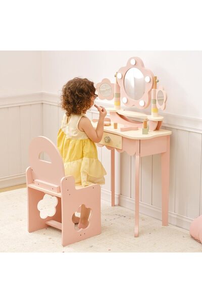 Ominii طاولة تزيين خشبية للأطفال، طاولة مكياج منزلية عالية المحاكاة