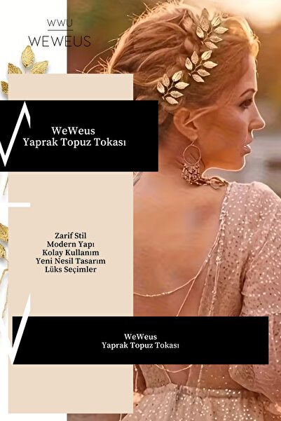 Weweus Kadın Premium Altın Rengi Firkete Yaprak Topuz Tokası