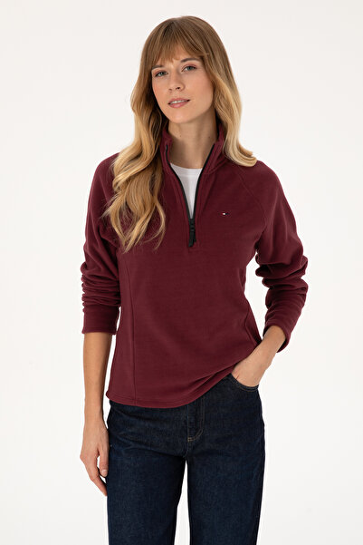 U.S. Polo Assn. Women's Burgundy Zippered Mock Neck Fleece Sweatshirt 50316714-Vr177