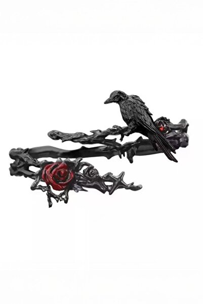 Karakedi Siyah Rose Dikenli Gotik Karga Ayarlanabilir Bileklik