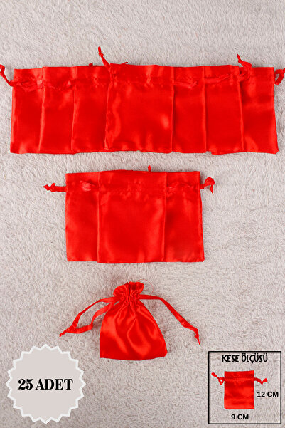 Mortex Kırmızı Saten Kese 25 Adet 9x12 Cm Kına, Çerez, Kuruyemiş, Hediyelik, ...