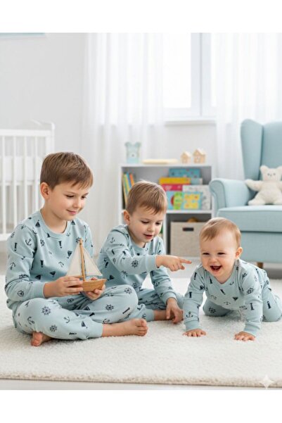 Anne&Bebek Devrez طقم بيجامة من القطن الممشط بنقشة بحارة (أخضر مائي)