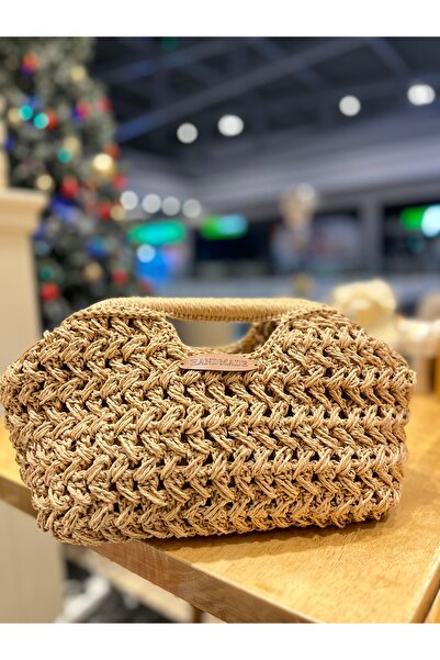 Ays handmade Hasır Çanta Gizli Burslu Şık Çanta Bohem Portföy Çanta %100 El E...