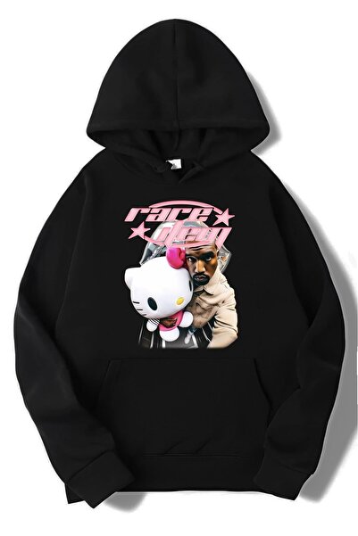 Know Unisex Siyah Oversize Kanye West Hello Kitty Rare Item Hoodie Sweatshirt