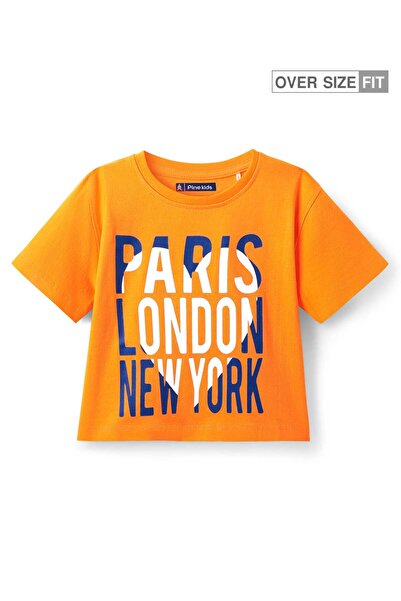 Pine kids Cotton Knit Half Drop Shoulder Sleeves Oversize T-Shirt Paris London New York - Yellow