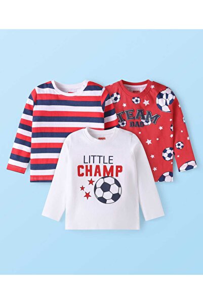 Babyhug Full Sleeves Tops with Text Print & Stripes (Pack of 3) - Multicolor