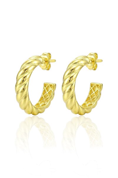 Söğütlü Silver 925 Ayar Gümüş küpe Üzeri Altın Kaplama Burgu Modeli Yarım Hal...