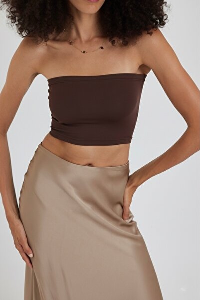 The Base Women's Brown Scuba Strapless Crop Top