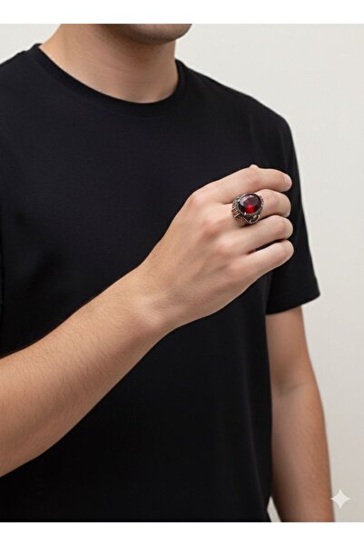 Store 925 Ayar Ay Yıldız Detaylı Gümüş Erkek Yüzüğü