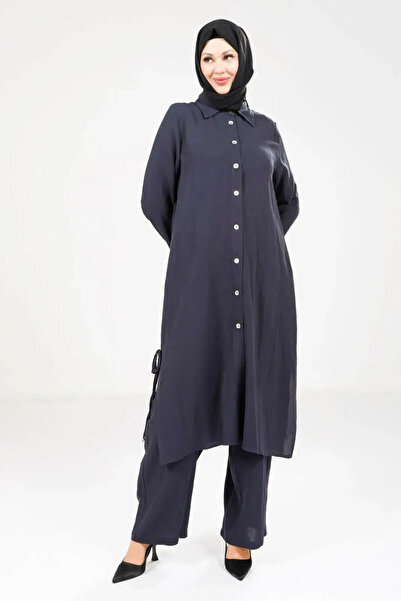 Beyza Women's Buttoned Double Hajj and Umrah Outfit Navy Blue 9281-25