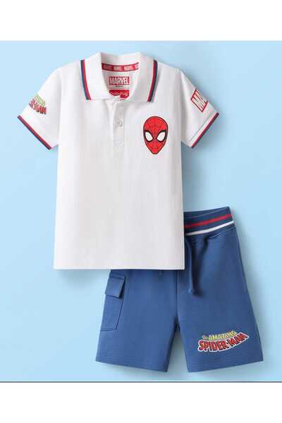 Babyhug Marvel طقم تيشيرت بولو وشورت بأكمام نصفية من نسيج جيرسي ناعم، بتصميم ...