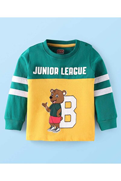 Babyhug Full Sleeves Top With Text Print - Green & Yellow