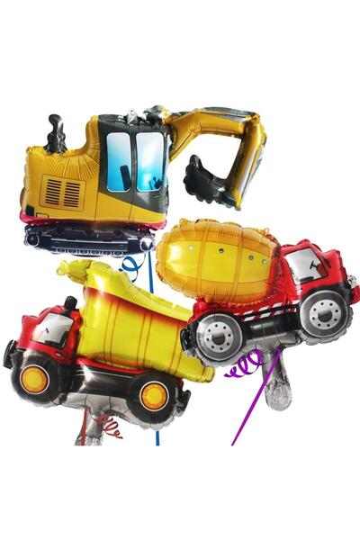 Patladı Gitti Mini Boy 3'Lı İnşaat Temalı Folyo Balon Parti Malzemesi