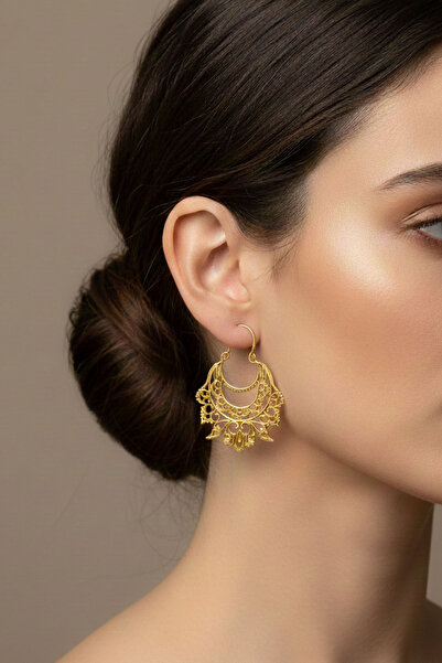 Clandestino Authentic Tulip Motif Watermark Hoop Earrings Gold