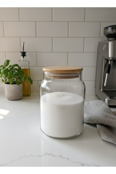 ÖZ HOME Vacuum Bamboo Lid Storage/Organization Jar 900 ml