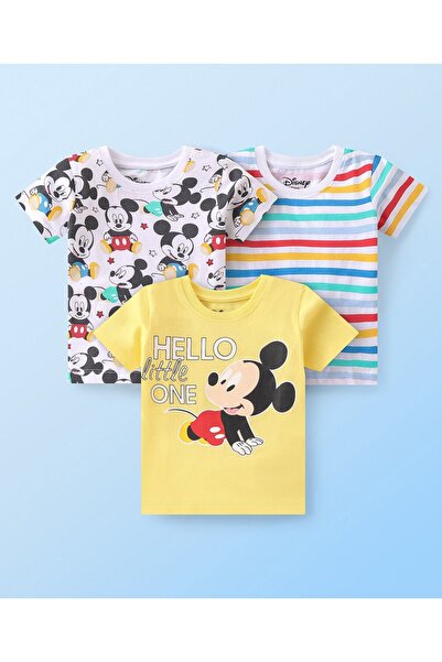 Babyhug Disney 100% Cotton Knit Half Sleeves T-Shirts Mickey Mouse Print Pack...