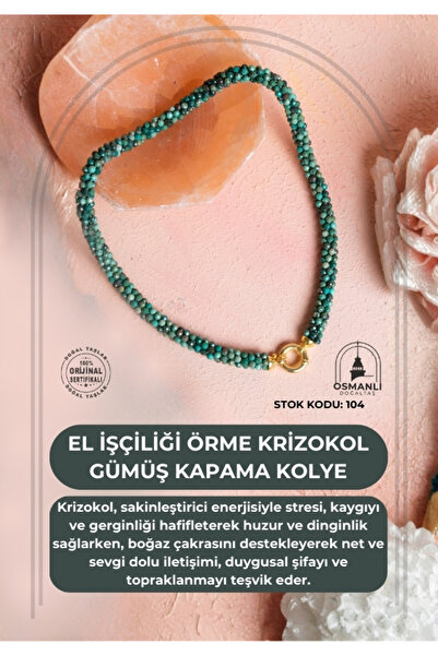 OSMANLI DOĞAL TAŞ Certified Handcrafted Knitted Chrysocolla Silver Plated Necklace (Sk:104)