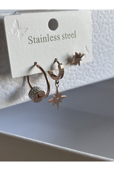 BİJUKO TAKI Stilinizi Parlatın أقراط ثاندر ثلاثية – حلقة مرصعة بالأحجار، تفاص...