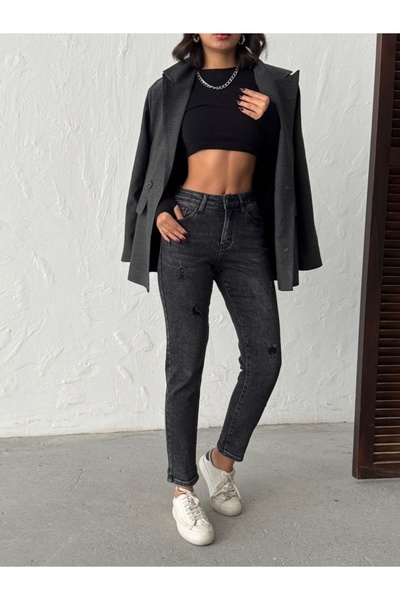 ADAMODA.RO Stretch mom fit jeans with small rips