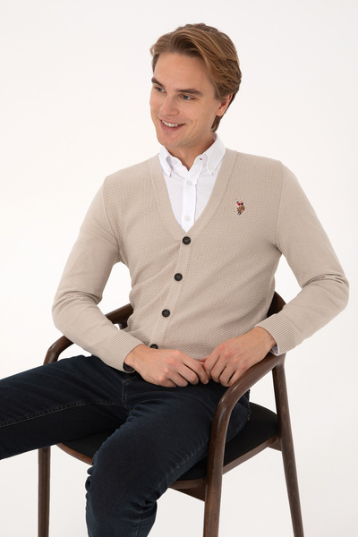 U.S. Polo Assn. Men's Stone Melange Basic Knitwear Cardigan 50307952-Vr225