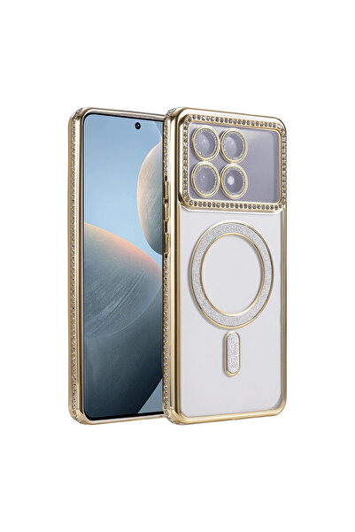 UnDePlus Xiaomi Poco X6 Pro Kılıf M-Safe Şarj Uyumlu Simli Kamera Kenar Taşlı...