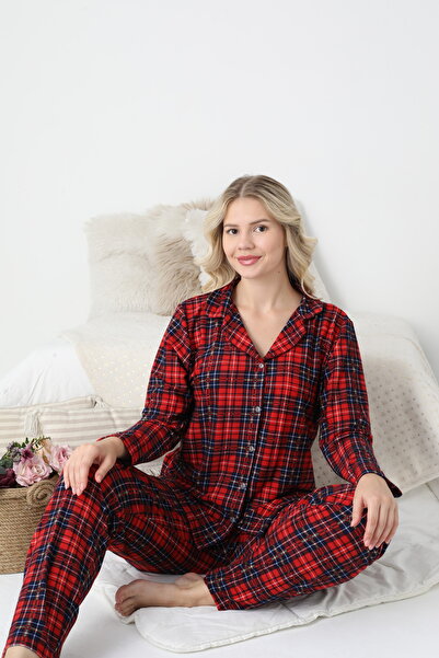 DK İÇ GİYİM SET DE PIJAMĂ FEMEI CU MÂINĂ LUNGĂ DIN PIELE DE CĂPĂTĂ ÎN CARO