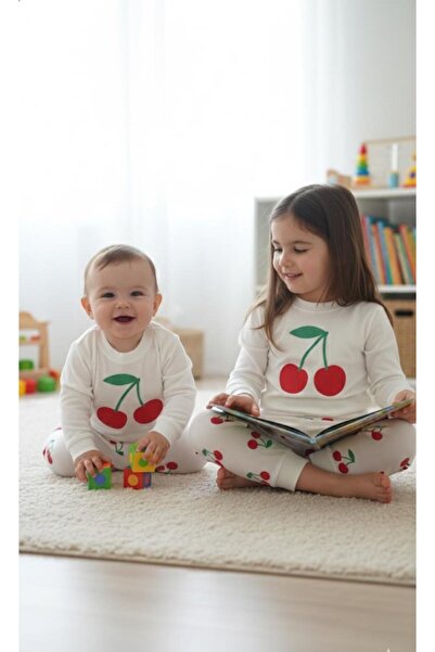 Anne&Bebek Devrez طقم بيجامة من القطن الممشط بنقشة الكرز