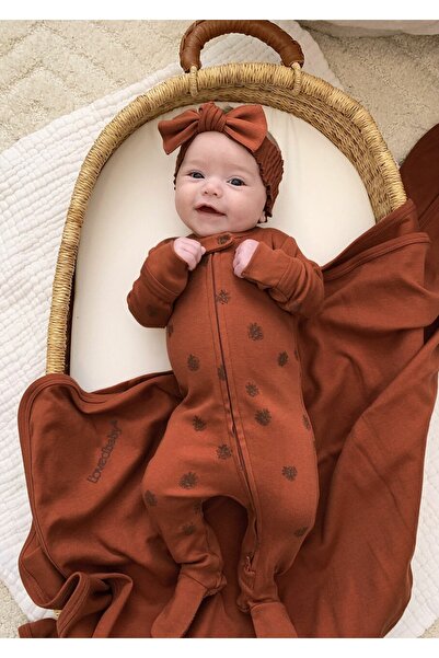 Lovedbaby Bentita bebe cu fundita din 100 % bumbac certificat GOTS, Cinnamon , 0-2 ani