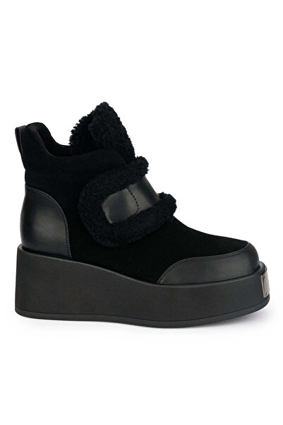 Trenddo Shoes Ghete dama din piele naturala neagra cu talpa inalta 7 cm