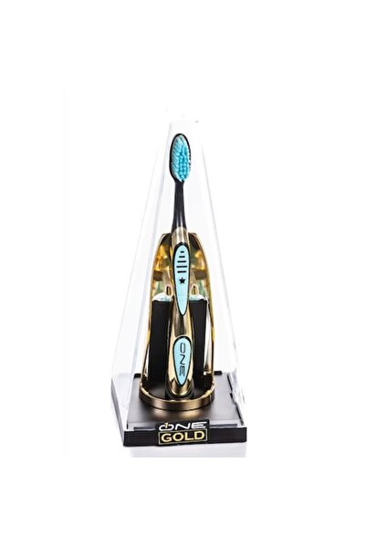 One Gold 24K gold-plated toothbrush with 4 replacement heads, blue, made in I...