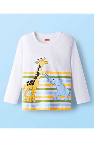 Babyhug 100% Cotton Knit Full Sleeves Top with Animal Print - White
