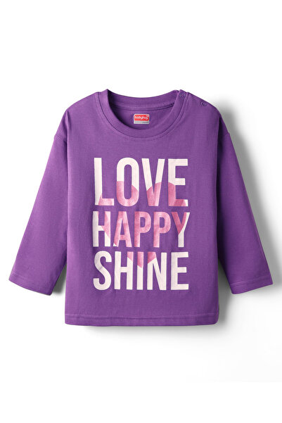 Babyhug 100% Cotton Knit Full Sleeves Top with Love Happy Shine Text Print - Purple