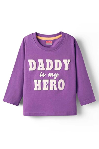 Babyhug 100% Cotton Knit Full Sleeves Top with Daddy Is My Hero Text Print - Purple