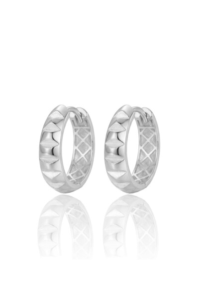 Söğütlü Silver 925 Ayar Gümüş küpe Üzeri Rodyumlu Dilimli Modern Halka Küpe S...