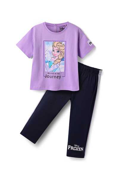 Babyhug Disney طقم تيشيرت وبنطال مريح من قماش جيرسي ناعم مزين برسومات أميرات ...