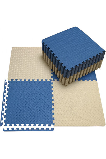 zola EVA foam puzzle mat, Zola, 9 elements, for the gym, thickness 1 cm, 180 x 180 cm, beige/blue