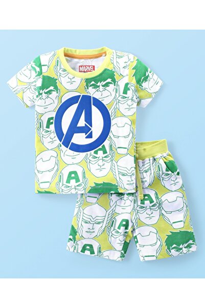 Babyhug Marvel طقم تيشيرت وشورت من القطن المحبوك بنصف كم مزين بطبعة أفنجرز - ...