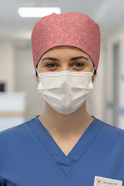 Lion Üniforma Kuş Pio Pembe Desenli Cerrahi Bone Unisex – Likralı Doktor Hemş...
