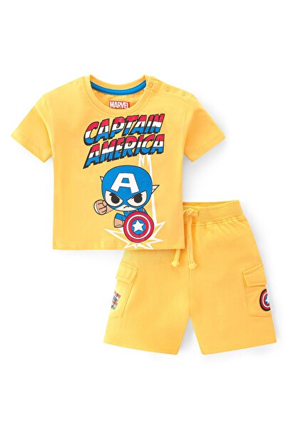 Babyhug Marvel طقم تيشيرت وشورت قصة فضفاضة بأكمام نصفية من نسيج جيرسي مفرد، م...