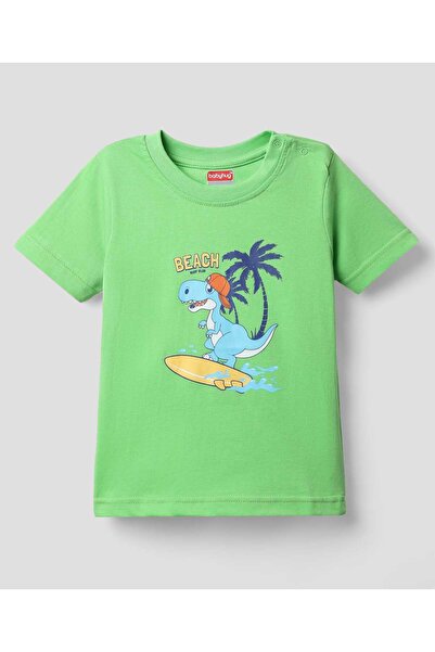 Babyhug Half Sleeves T-Shirt with Dino Print - Light Green