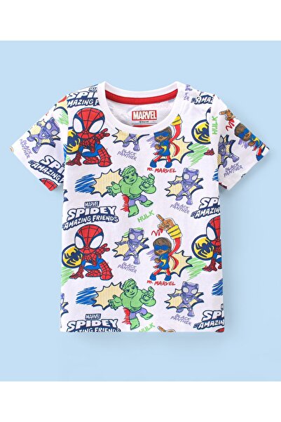 Babyhug Marvel تي شيرت محبوك من القطن بنسبة 100% بأكمام نصفية مع رسومات Spide...