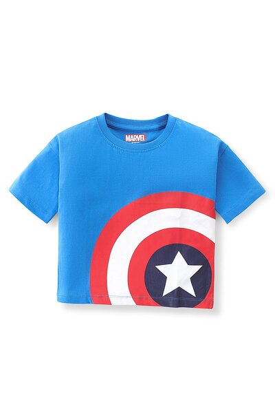 Babyhug Marvel تي شيرت قطني محبوك بأكمام نصفية ومقاس كبير بطبعة رسومات كابتن ...